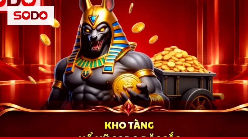 Giao diện game nổ hũ thần tài với các cuộn biểu tượng vàng và bao lì xì trên SODO
